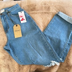 Vibrant Distressed Straight Leg High Rise Jeans